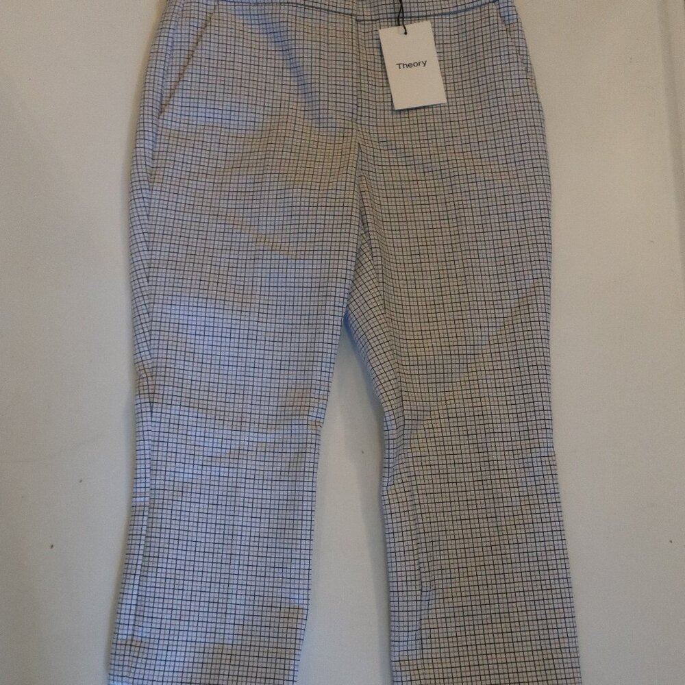 NWT Womens Theory Easy Capri White/Multi Grid Double Pants 00 *